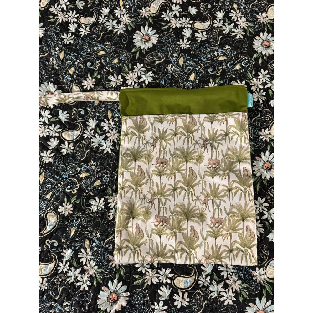 Happy Flute Reusable Fabric Wet Bag - Tropical Morocco Monkey & Palm Tree Print